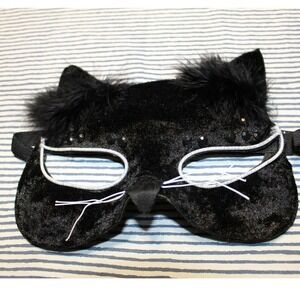 Black Cat Sequin Faux Fur Silver Accents Masquerade Mask Halloween Costume‎